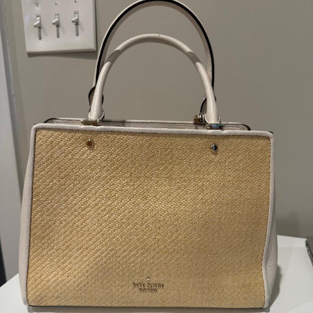 Kate Spade Margaux Large Satchel – Woven Straw & Leather Trim